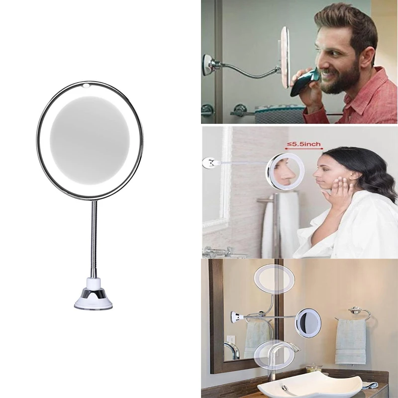 

10X Folding LED Makeup Mirror 360 Rotation Flexible Wall Mounted LED Makeup Mirror Makeup Tools Mirror with LED Light Dropship