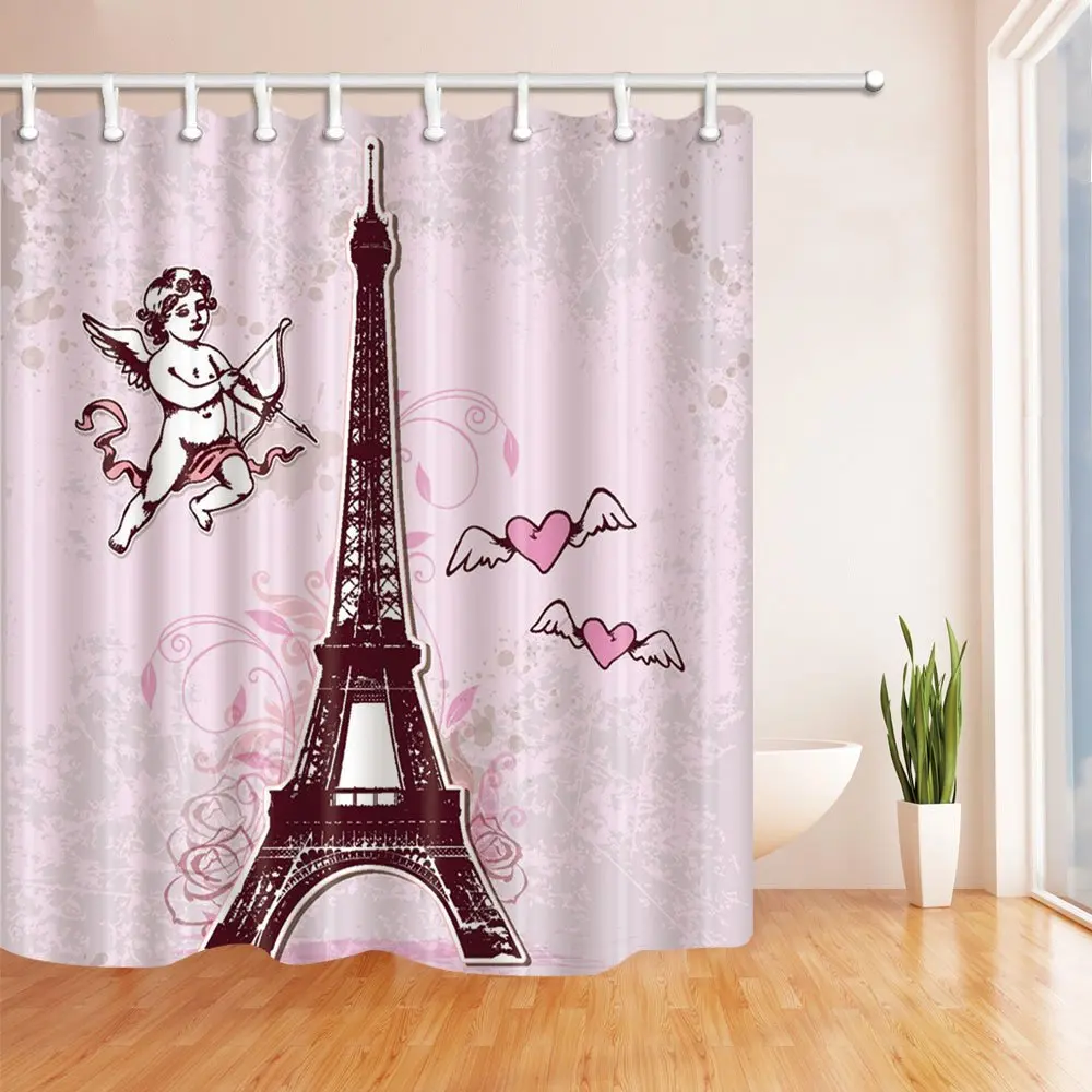 Eiffels Tower Shower Curtain Set Lovely Eiffels Tower Flying Heart Eros