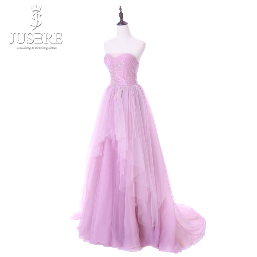 Jusere Фея розовый прекрасный без бретелек Милая декольте Ruched Pleat line настоящая фотография молодых вечернее платье для выпускного вечера