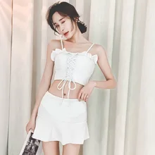 Купальник для женщин, раздельные купальники, купальник для девочек, бикини, 2 шт., Женский размер, на косточках, кронштейн, японская, Корейская, Милая юбка