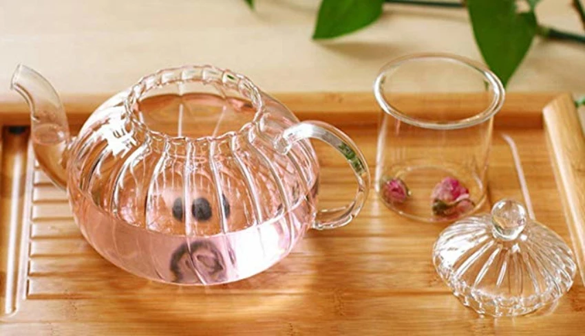 Стеклянный чайник с заварочной крышкой-боросиликатный стеклянный чайник для кунг-фу Цветущий Цветочный чай с листьями 20 унций/600 мл