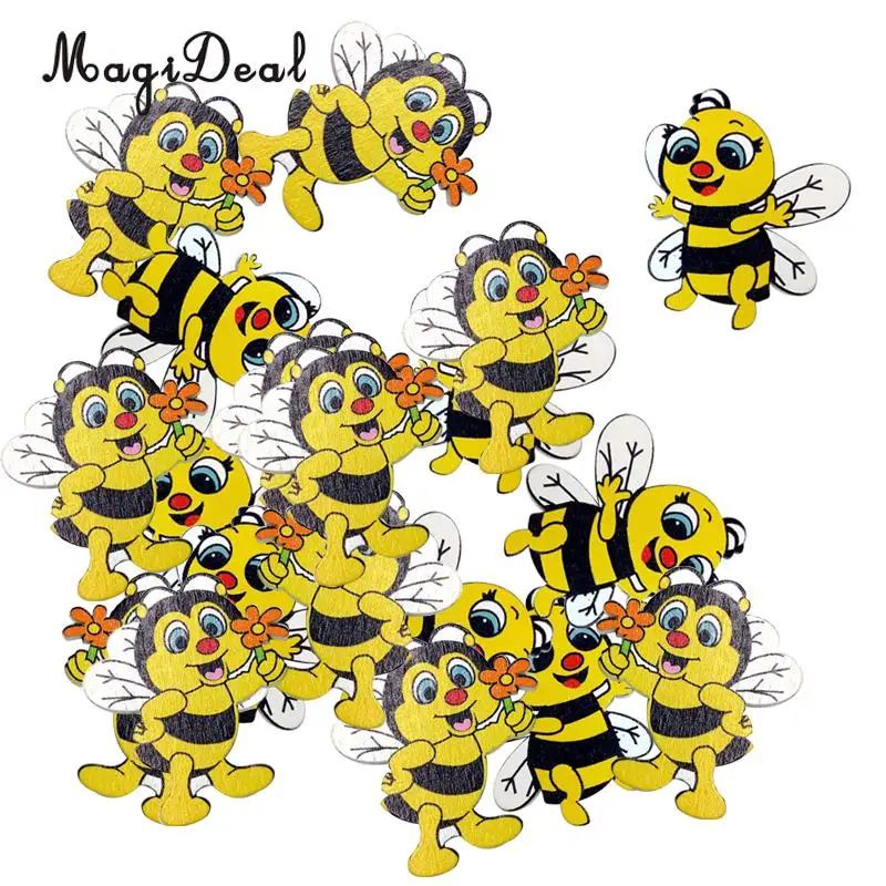 MagiDeal Cute 20Pcs Wooden Design Shapes Bee Embellishments for Scrapbooking Card Making DIY Craft Party Decoration Colorful 