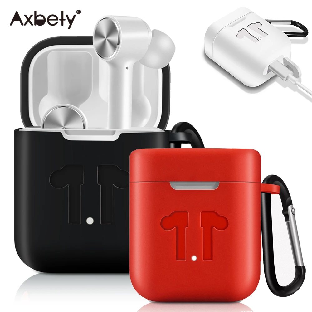 

For Xiaomi Airdots Pro Case Earphone Protective Silicone Case For Airdots Pro TWS Headset Pouch Cover with Carabiner Hook