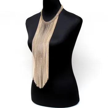 

2019 New Punk Alloy Tassel Necklace For Women Bohemian Hyperbole Long Gold Sweater Chain Necklace Bodychains Gros Collier Rock