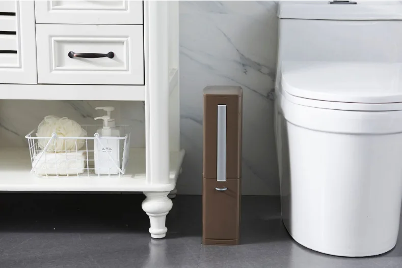 

Trash Bin Set with A Brush Bathroom Waste Bucket Narrow Plastic Bulit-in Trash Can Dustbin Garbge Storage Bucket