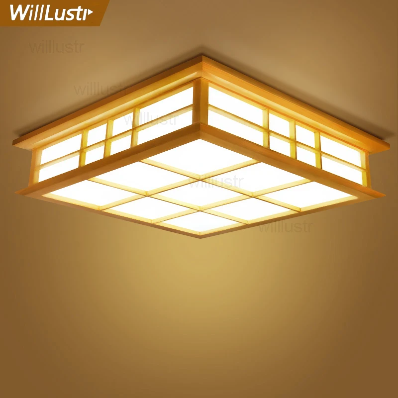 Willlustr светодиодный потолочный светильник из дерева, японский Деревянный светильник для отеля, дома, столовой, спальни, ресторана, акриловая панель осветительная потолочная