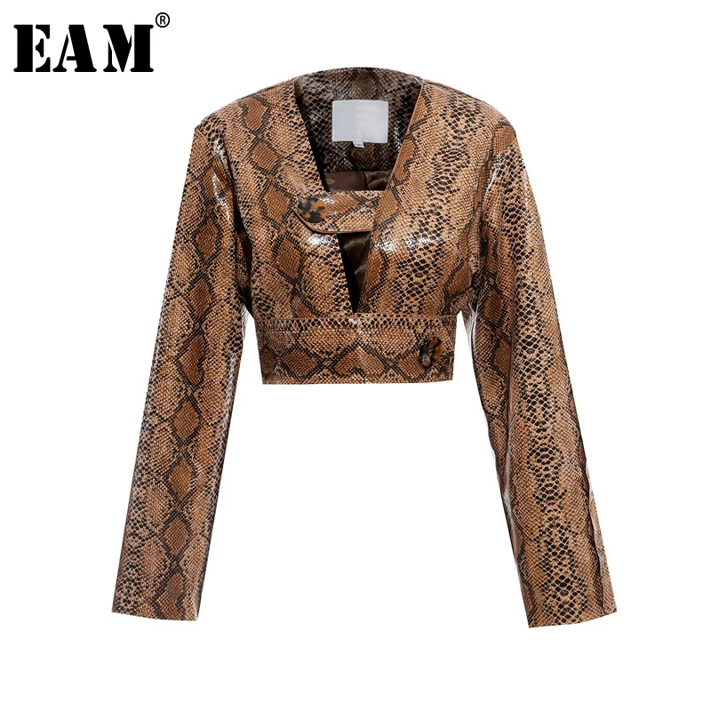 

[EAM] 2019 New Autumn Winter Long Sleeve Snakeskin Pattern Cool Personality Short Jacket Women Coat Fashion Tide JX599