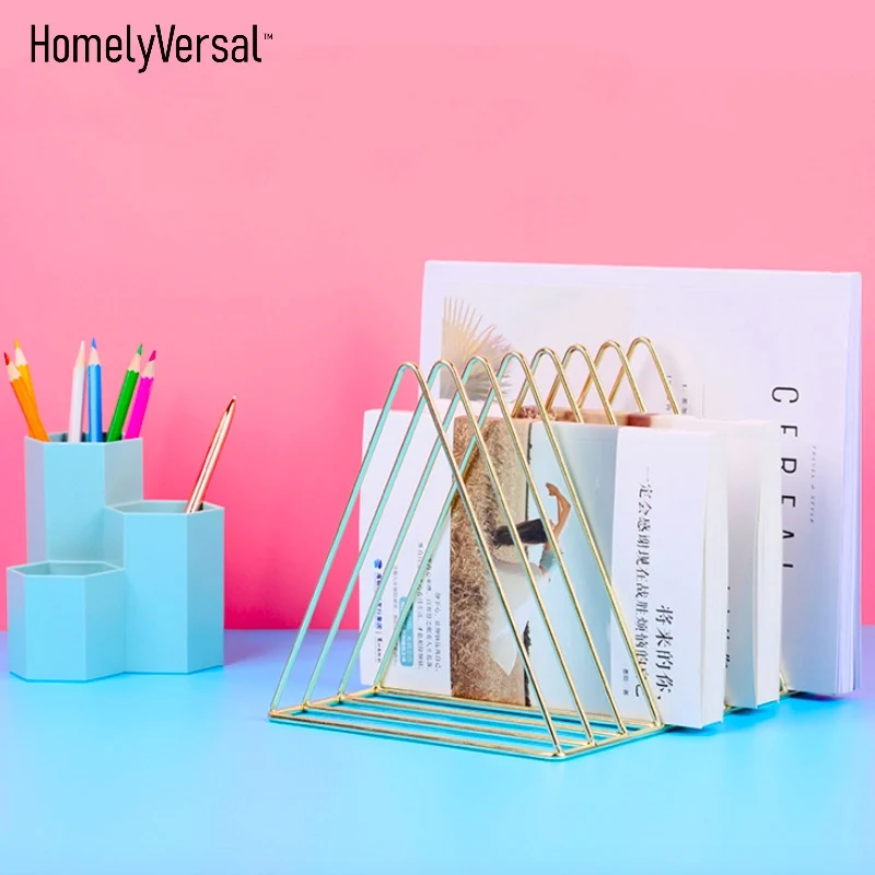

Creative triangle Metal Bookend NoteBook A4 paper organizer Standing Book Stand Book holder Organizer Office Home Decoration
