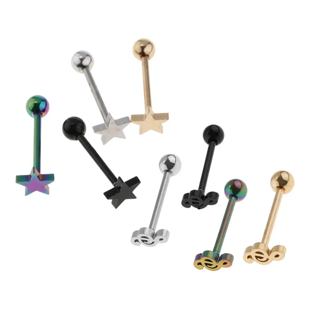 

8pcs Music Note Star Stainless Steel Lip Rings Tongue Piercing Body Jewelry