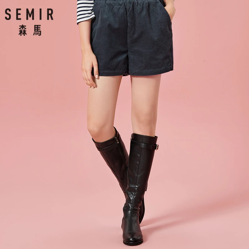 SEMIR женские вельветовые шорты из хлопка с эластичным поясом широкие штанины с боковыми карманами шорты с высокой талией