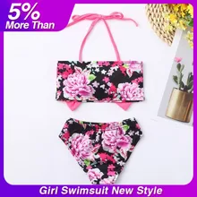 Цветочный купальный костюм с открытой спиной; купальный костюм с бантом; цветочный принт; жилет; купальный костюм; бикини; одежда для маленьких девочек; одежда для купания; 수영