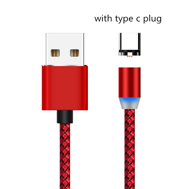 Магнитный USB кабель 2.4A Быстрая зарядка Micro usb type C светодиодный кабель для iPhone Xs Max Magnet зарядное устройство данных кабели для мобильных телефонов шнур - Цвет: red for Type C