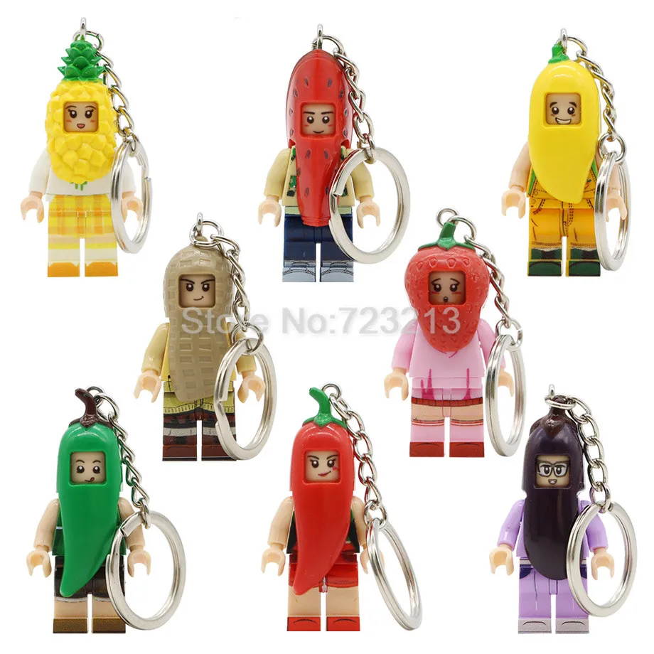 

PG Fruit Vegetables Series Single Sale Figure Keychain Peanut Pineapple Key Ring Green Pepper Mango Building Blocks kits Toys