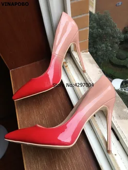 

Ladies Pumps Pointed Toe Nude red Gradient Color Stiletto High Heels Pumps 12cm Patent Leather Slip-on Pumps Women wedding Shoes