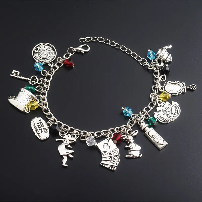 

SG Hot Movie Alice In Wonderland Bracelets Mad Hatter Clown Hat Charms Bangles Wizard Of Oz Riverdale Female Bijoux Gift Jewelry