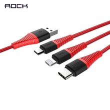 ROCK 3 в 1 usb type C Micro USB и зарядный кабель для зарядного устройства iPhone, высокопрочный зарядный usb-кабель для iPhone X 8 7 6 6 Plus
