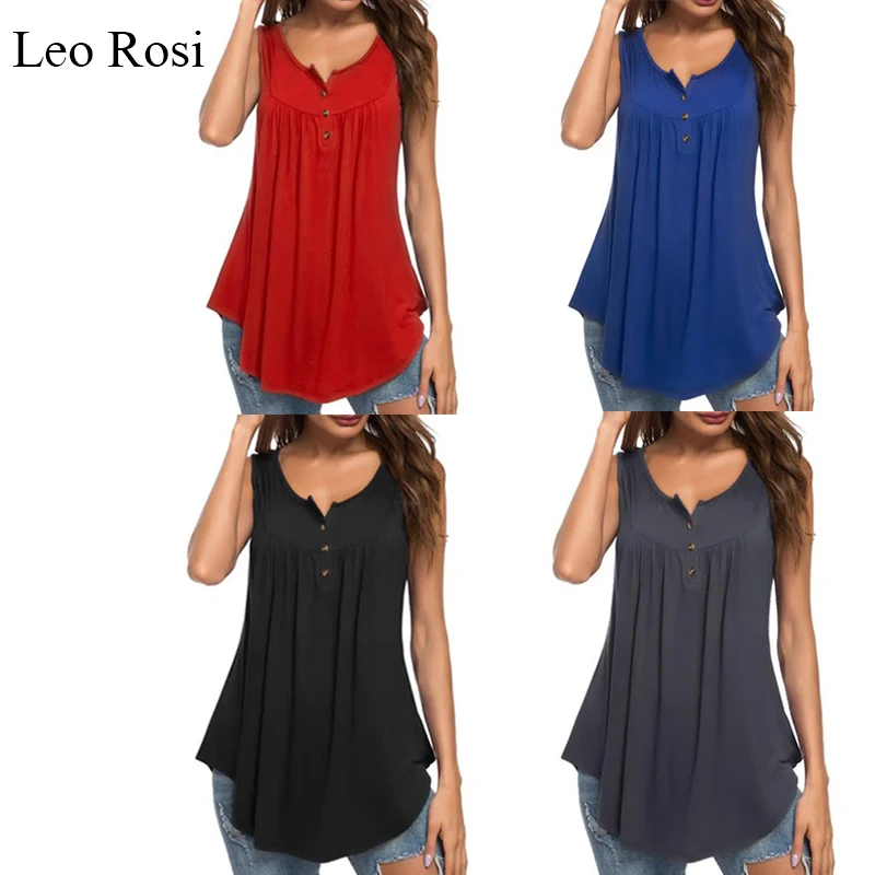 

Leo Rosi ladies 2019 summer sexy v-neck button t-shirt fashion sleeveless t-shirt casual pure cotton t-shirt women DT26