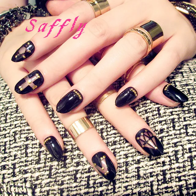 24pcs Beauty Black Fake Nails Full Cover European Simple Manicure 24pcs Beauty Black Fake Nails Full Cover European Simple Manicure Gel Faux Ongle Naturelle For