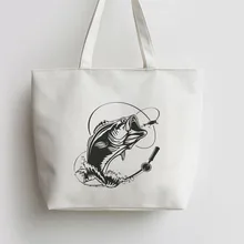 Дизайнерские холщовые сумки-тоут с рыболовным крюком, сумка для покупок с персонажем из мультфильма, продуктовая сумка GA072