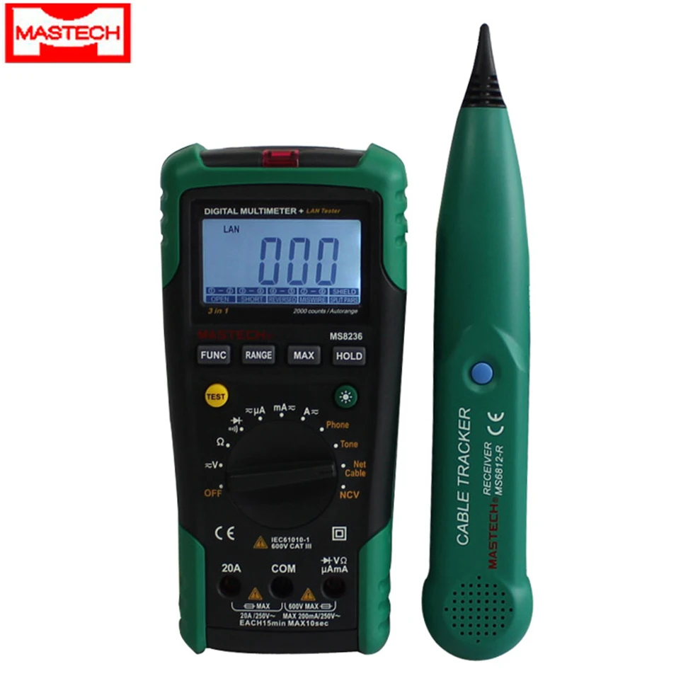 

MASTECH MS8236 Digital Multimeter Netwoek Cable Tester Net Cable Tracker Tone Telephone line Check Non-contact Voltage Detect