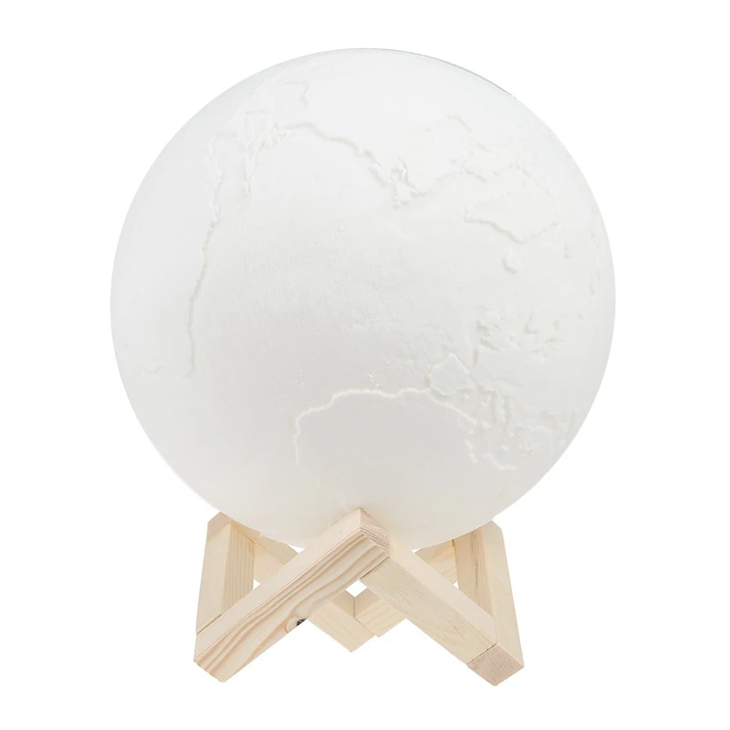 

3D Light Print Led Earth Lamp 3 Color Night Light Pat Switch with Wood bracket Rechargeable Usb Home Decor(15cm)