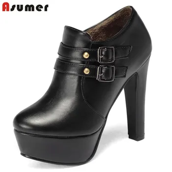 

Asumer 2020 hot sale new arrive women boots fashion black white autumn winter ankle boots buckle zipper lady prom shoes
