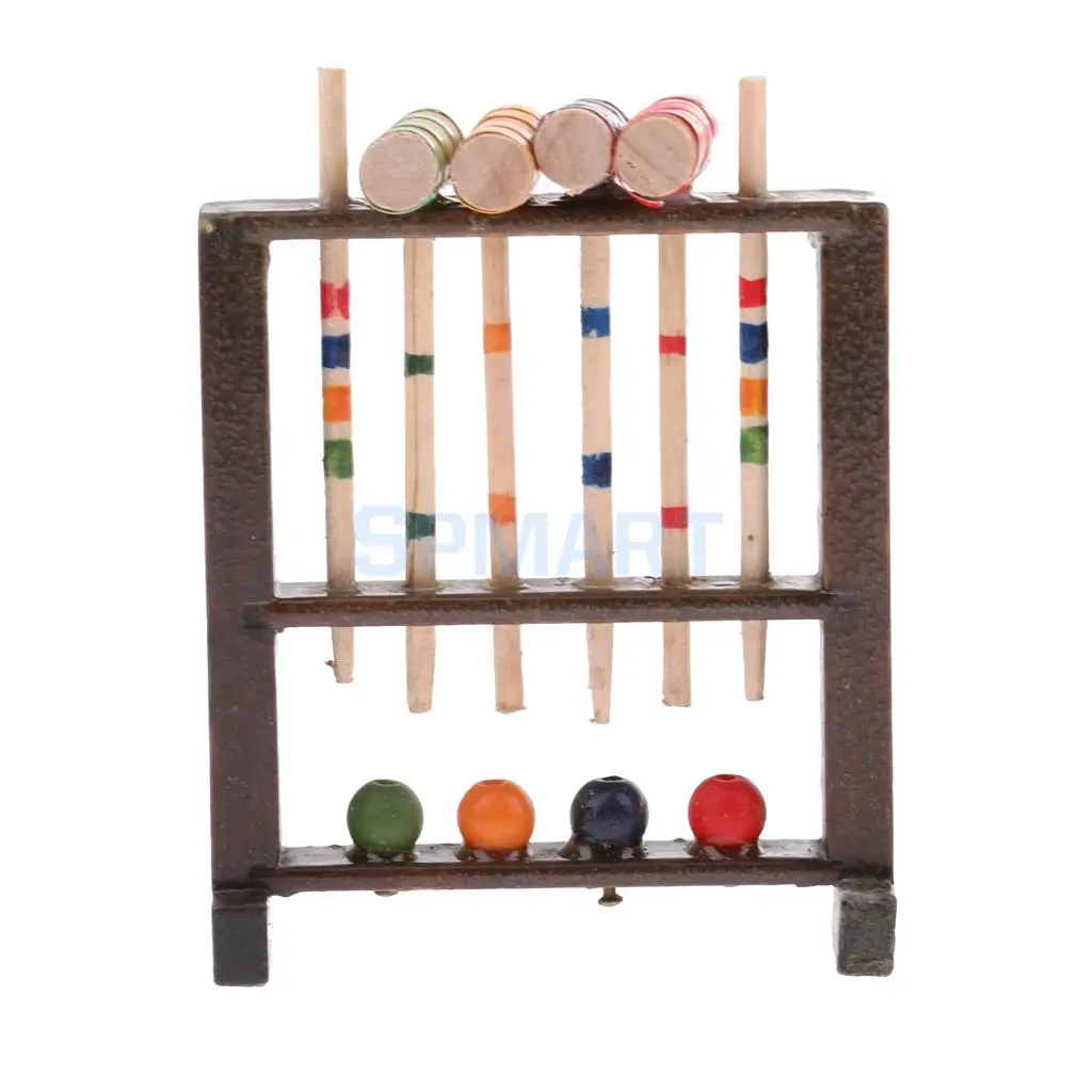 MagiDeal 1/12 Dolls House Miniature Mini Wooden Croquet Game Set for Dolls Living Room Decoarion Children KIds Toys