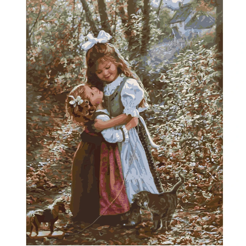 Frameless Picture Sister Childhood painting by numbers decoration