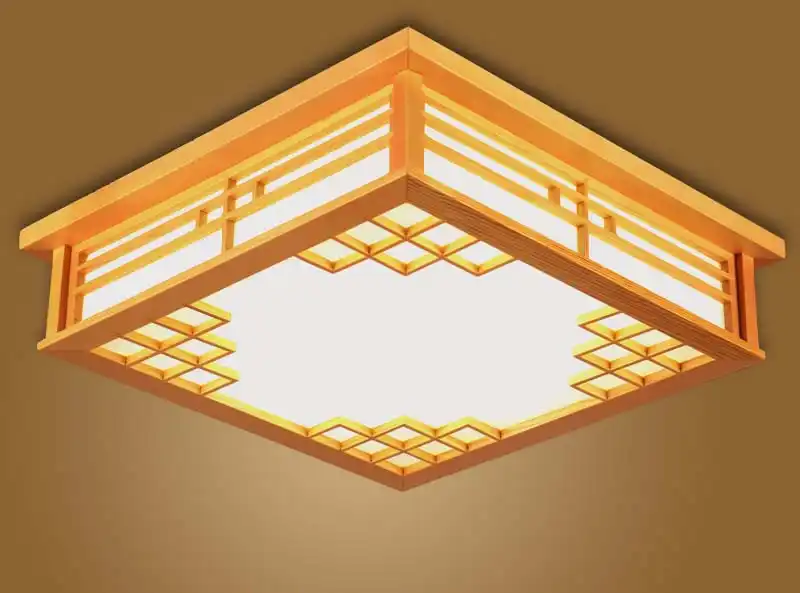 Japanese Ceiling Lights Square 45 55cm Bedroom Led Lamps Sheepskin Study Wood Lamp Home Decorative Design Lantern
