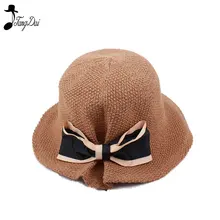 Женская летняя Солнцезащитная шляпа, вязаная Солнцезащитная шляпа, элегантная Соломенная пляжная шляпа с бантом, складная шляпа