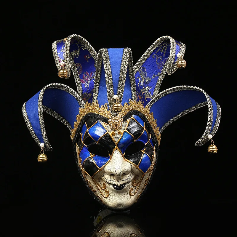 Full Face Men/Wome Theater Jester Joker Masquerade Mask With Bells Mardi Gras Party