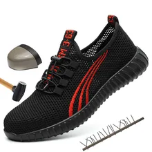 Прямая поставка; летняя дышащая мужская защитная обувь; мужские рабочие ботинки со стальным носком; мягкая рабочая обувь; большие размеры