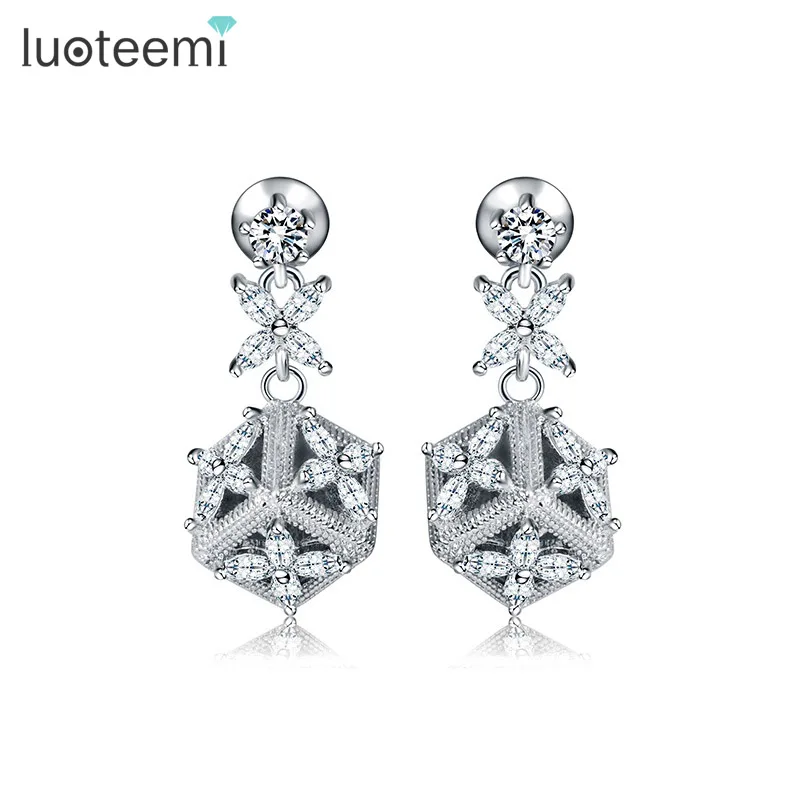 LUOTEEMI женские роскошные корейские дизайнерские серьги-гвоздики с кубическим цирконием в форме кубика для женщин, хорошее ювелирное изделие