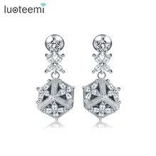 LUOTEEMI женские роскошные корейские дизайнерские серьги-гвоздики с кубическим цирконием в форме кубика для женщин, хорошее ювелирное изделие