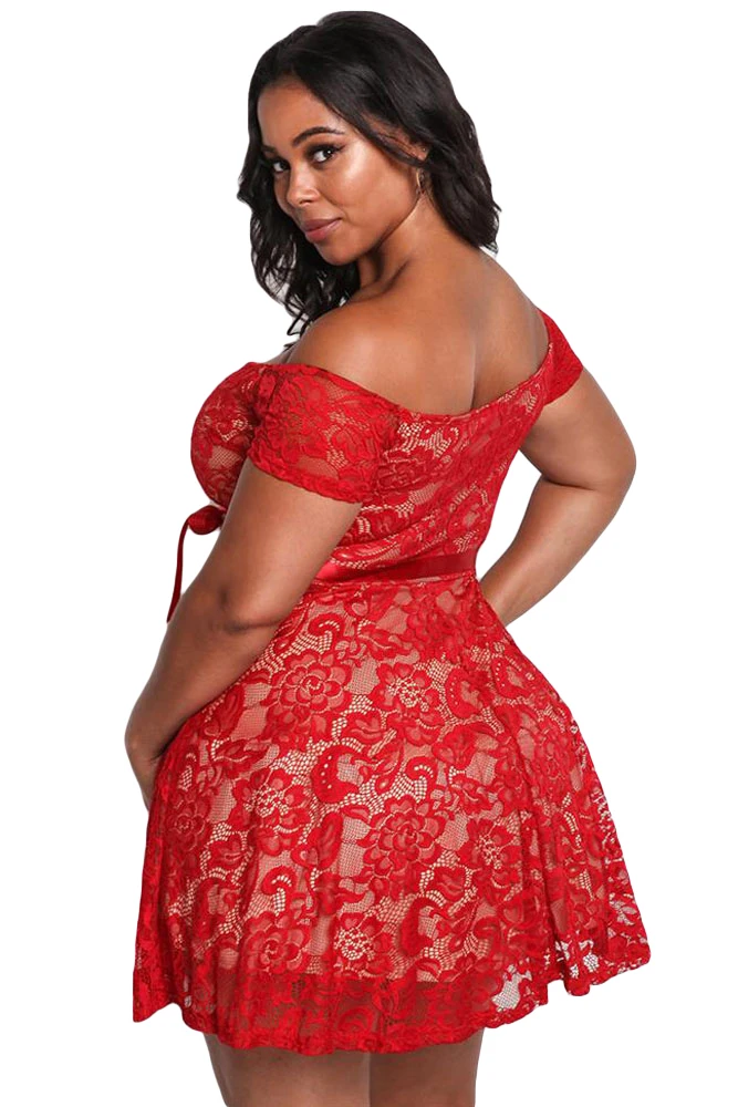 Red-Plus-Size-Floral-Lace-Flared-Off-Shoulder-Dress-LC220195-3-2