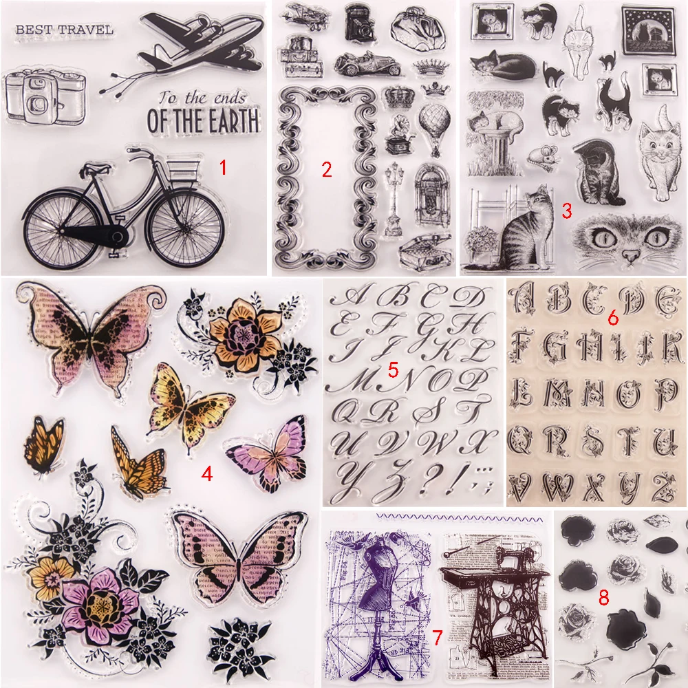 

Bike Plane Nostalgia Cat Transparent Silicone Clear Stamps DIY Scrapbook Embossing Card Letter Word Butterfly Capital Alphabet