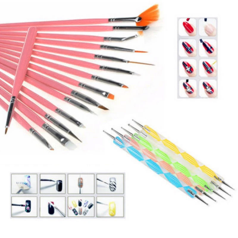 

Shellhard 20Pcs Professional Pinks Dotting Nail Brushes Painting Drawing Polish Brush Pen Tools Beauty Nail Art Design Set
