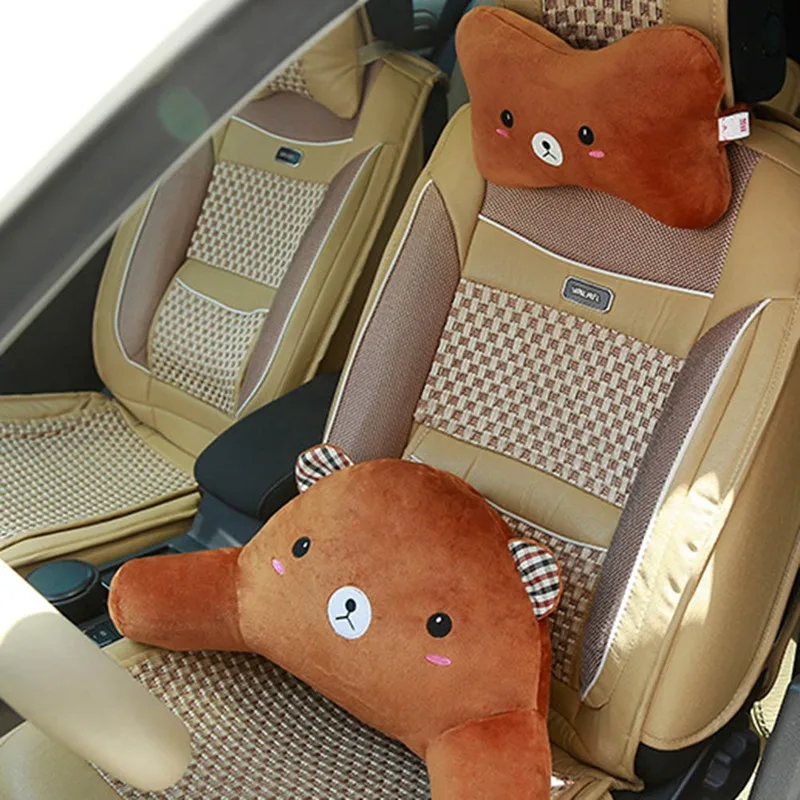 Универсальная автомобильная подушка для шеи с милым животным рисунком, мягкая подушка для сиденья автомобиля, подушка для шеи, аксессуары для подголовника