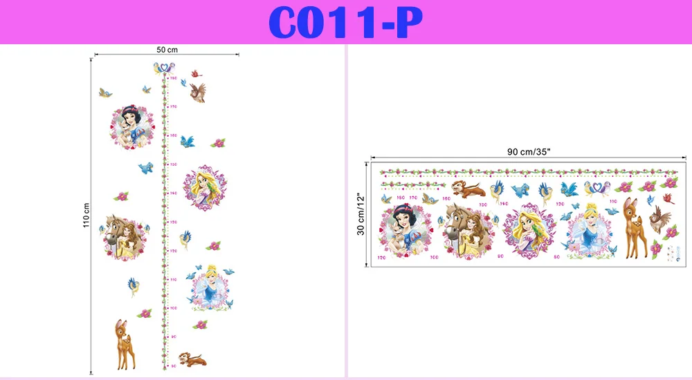 Белоснежка, Анна, Эльза, Русалка, Рапунцель, Золушка, Белль, принцесса, диаграмма роста, наклейки на стену, домашний декор, дети, измеряющие рост, наклейки