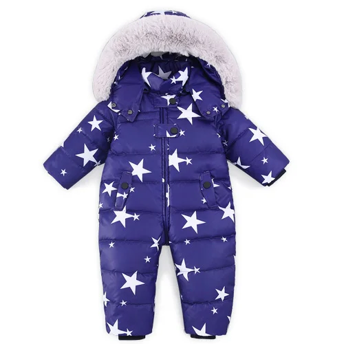Детский комбинезон для новорожденных, теплый зимний пуховик с меховым капюшоном, детский комбинезон, зимний комбинезон для мальчиков, зимняя одежда, одежда для маленьких девочек - Цвет: blue