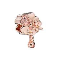 Румяна розовые кристаллы Розовая эмаль диких цветов бусины-ромашки для женщин Изготовление ювелирных изделий DIY Fit PANDORA Подвески Розовое золото RF005