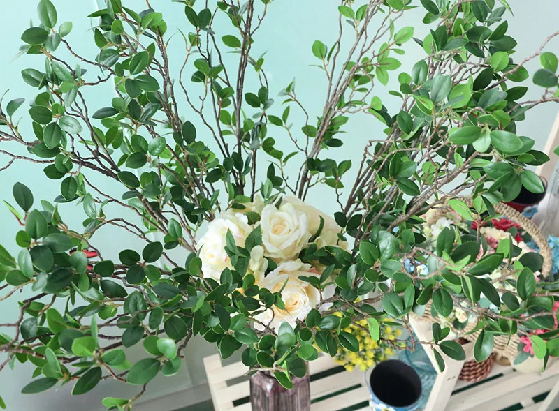Flone DIY Fresh Artificial Real Touch Branches With Green Leaves Simulation Plants Home Office Bedroom Decoration Wedding Decor (5)