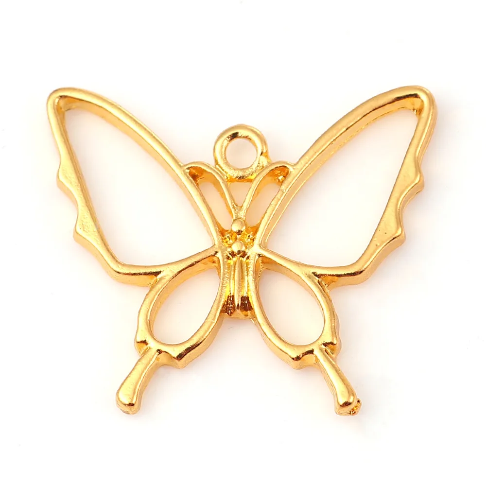 

Doreen Box Zinc Based Alloy Open Back Bezel DIY Pendants For Resin Gold Color Butterfly Animal 29mm(1 1/8") x 25mm(1"), 5 PCs