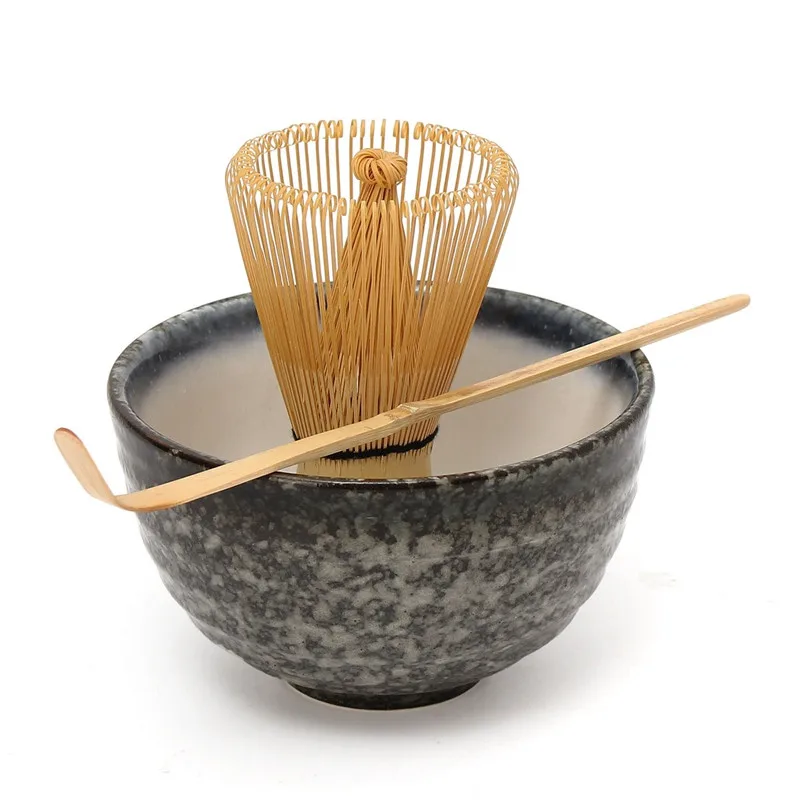 Hot Sale 3pcs sets Bamboo Matcha Tea Ceremony Gift Set with Ceramic Tea Bowl Scoop Powder