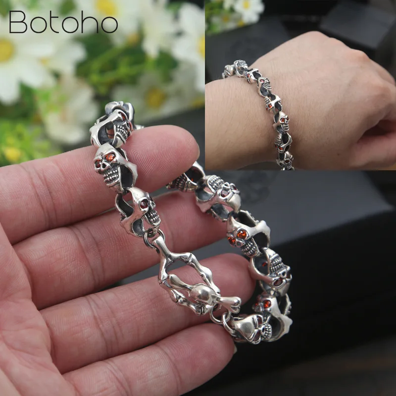 100 925 Sterling Silver Skeleton Bracelet For Men Women Punk Rock 925 Sterling Silver Skeleton Bracelet