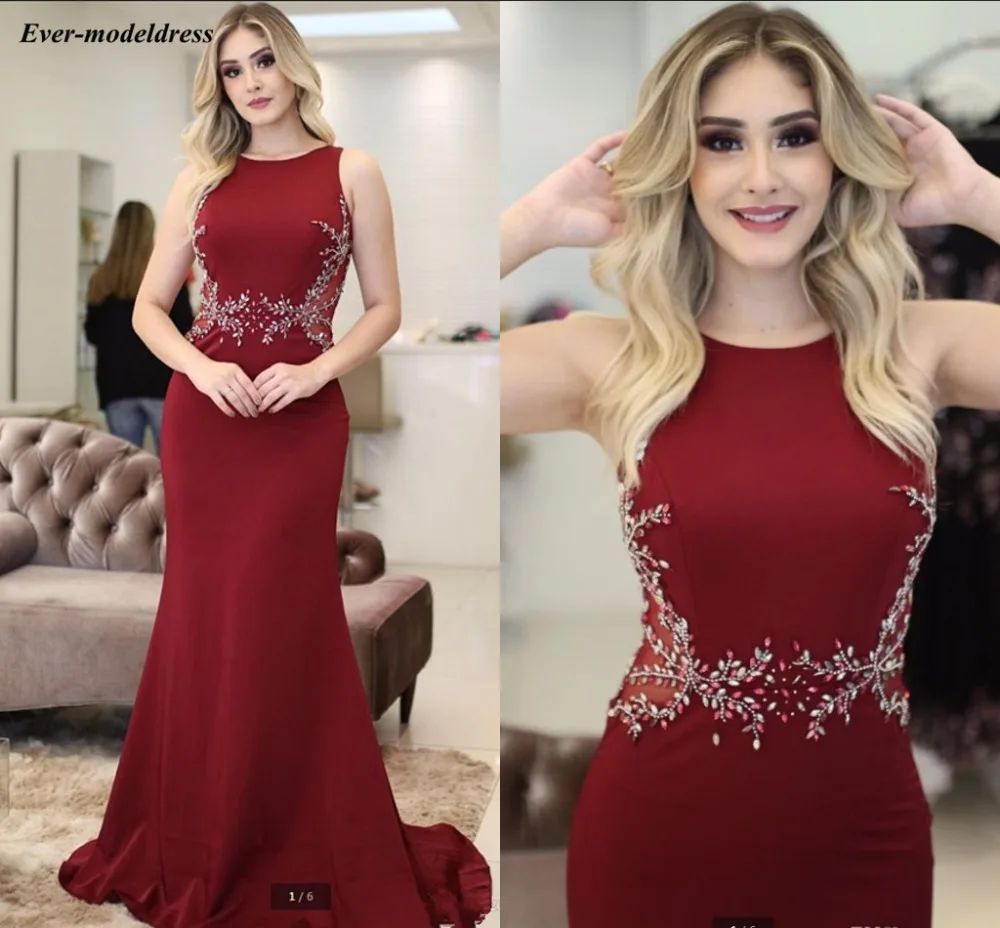 Burgundy Cheap Mermaid Evening Dresses Long 2019 Plus Size Formal Gowns Sweep Train Beaded Prom Party Dresses Robe de soiree Burgundy Cheap Mermaid Evening Dresses Long 2019 Plus Size Formal Gowns Sweep Train Beaded Prom Party Dresses Robe de soiree