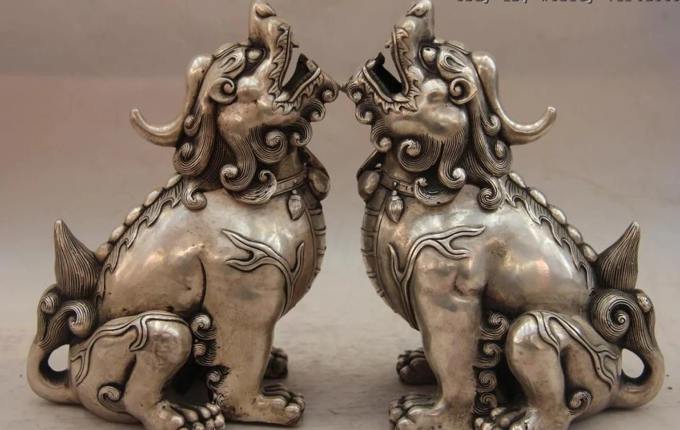 

China White Copper Silver Buddhism Unicorn kylin Kirin Incense Burner Censer