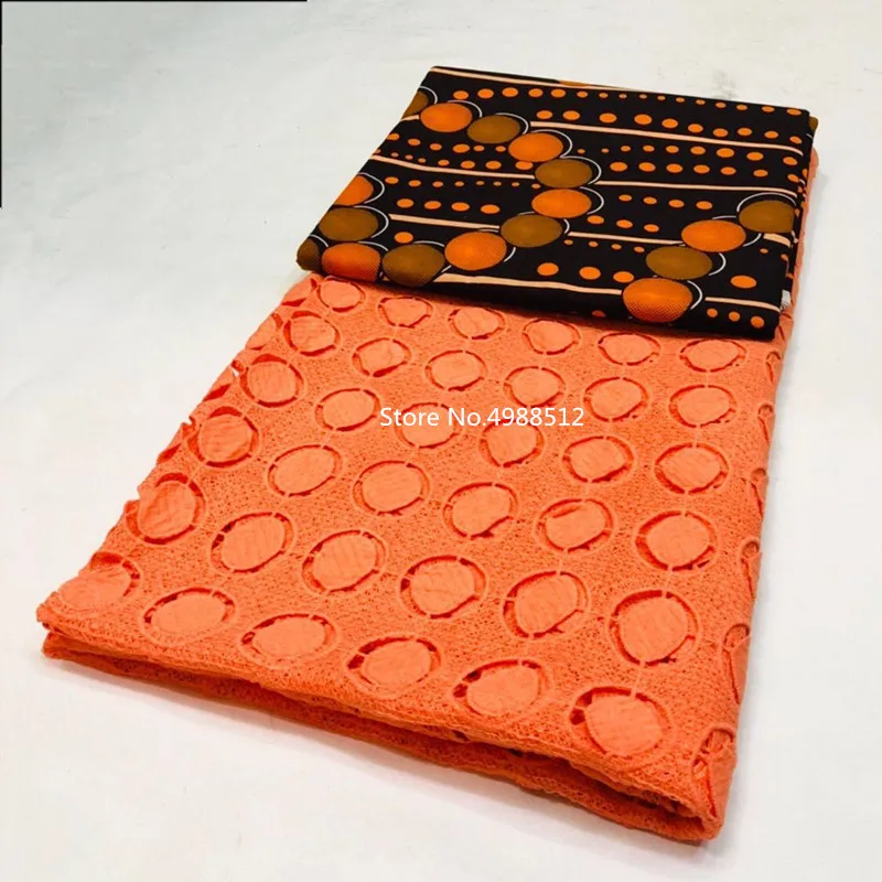 

Ankara african wax print fabric 3yard+french lace fabric high quality mesh lace embroidered tulle fabric 2.5yard WY-1