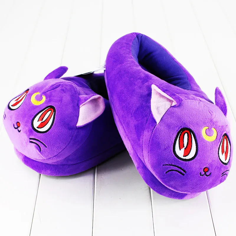 Новый 30 см Kawayi Сейлор Мун Фиолетовый кот плюшевая обувь мягкие Плюшевые тапочки зимние домашние тапочки подарок для девочки бесплатная