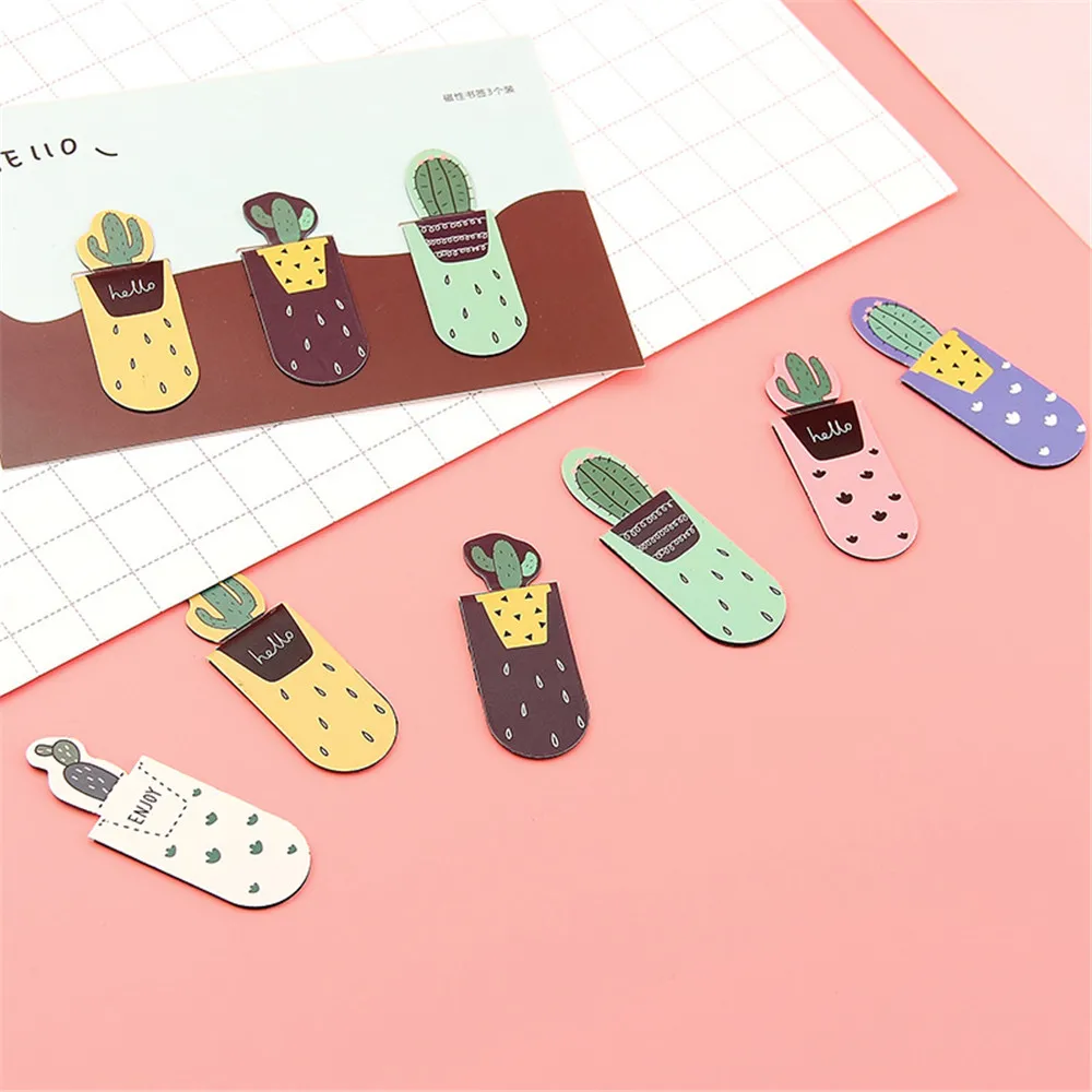 3 шт. милые кактус магнитные закладки Kawaii бумажные разделители книжные страницы